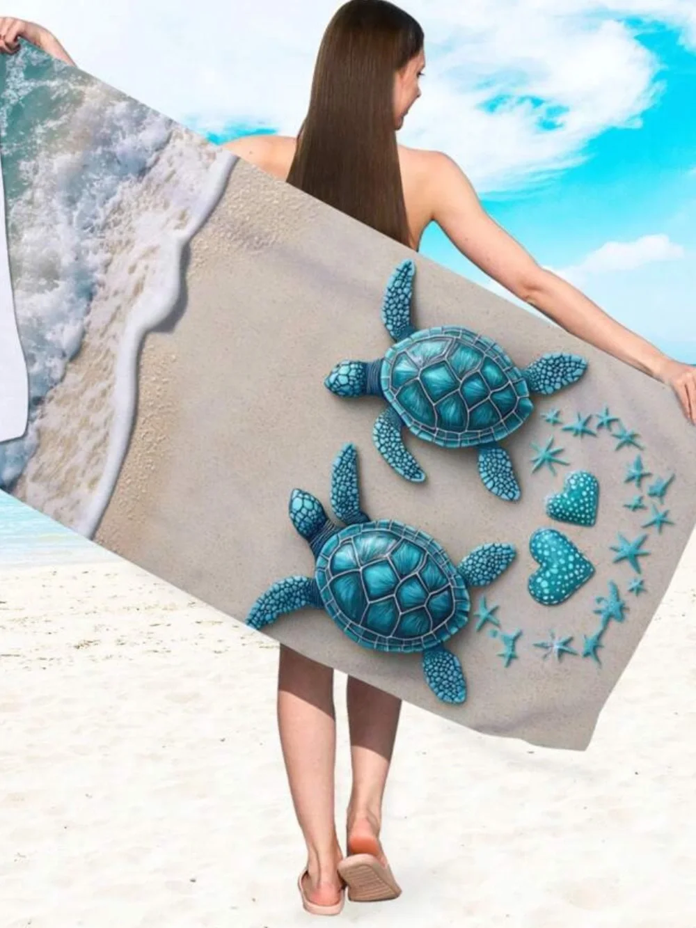 Beach Towel with Turquoise Sea Turtle Design